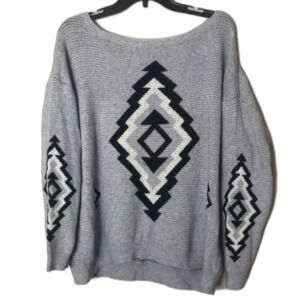 Andthewhy Aztec tribal southwestern pullover stretchy fit fall sweater